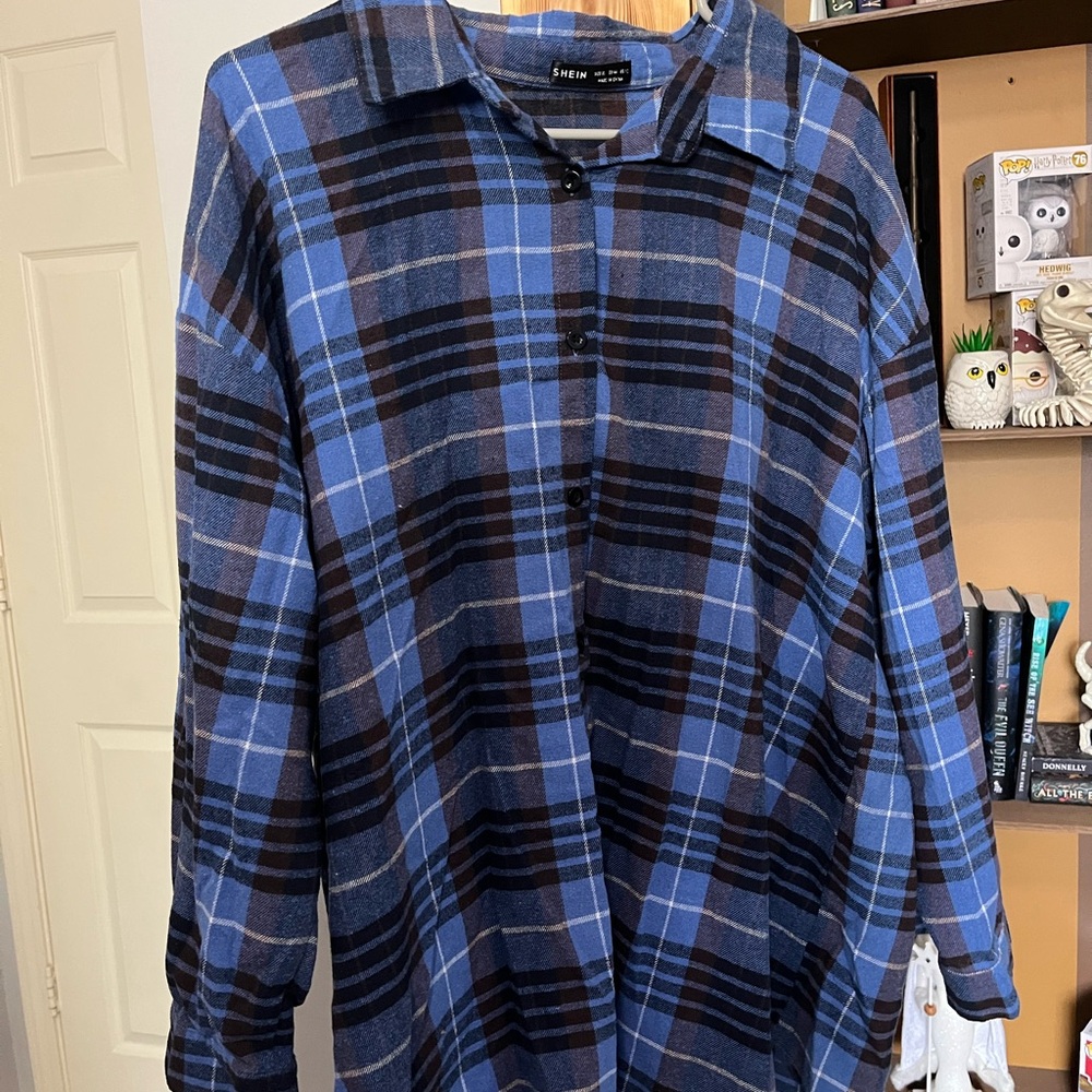 SHEIN Blue and Brown Checkered Shirt